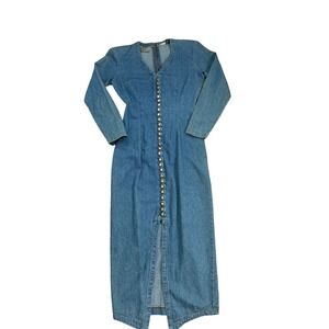 VTG EXP Jeans By Express 1/2 Cotton Long‎ Sleeve Denim Maxi Modest Dress USA
